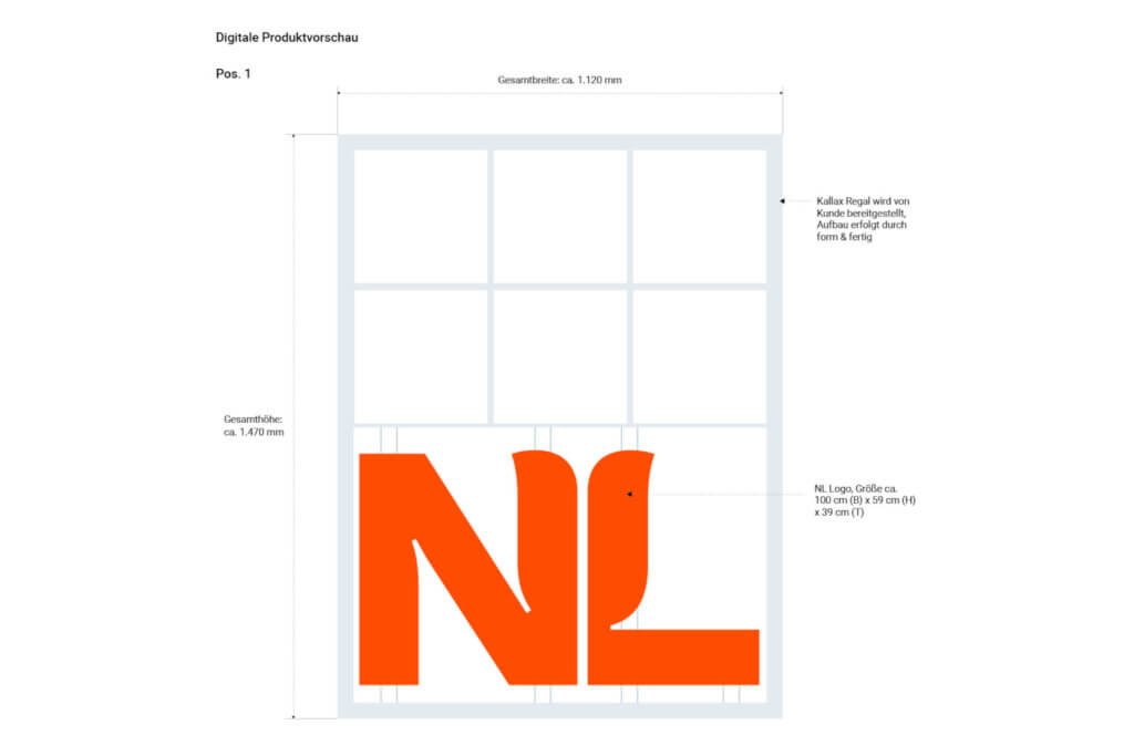 Logo “NL” im Regal